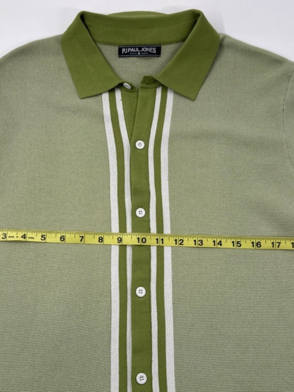 PJ Paul Jones Knit Polo Shirt Mens Medium Green Textured Retro 70s Style - Picture 9 of 11